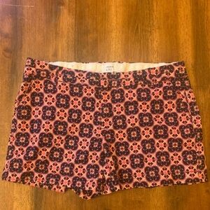 Crown & Ivy Shorts 10 Pink Black teal Geometric Pattern Flat Front Chinos